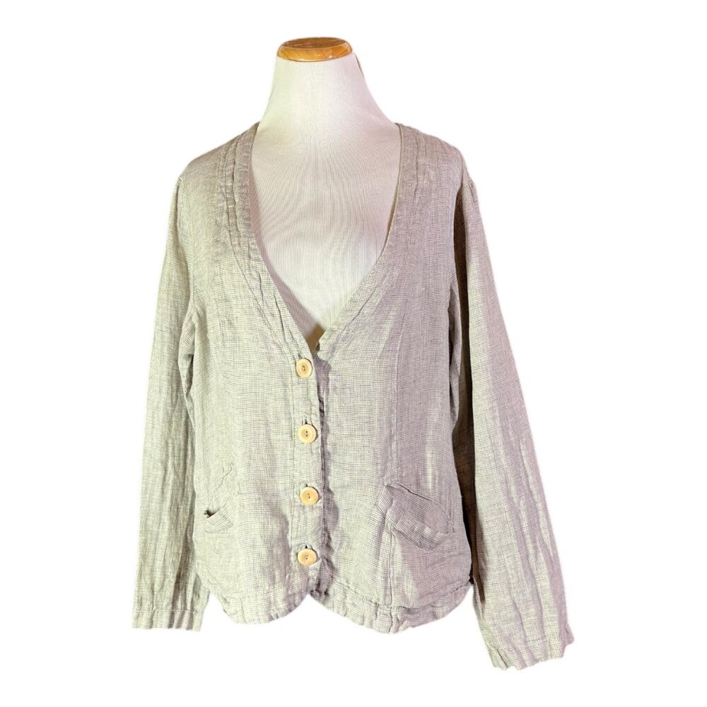 Flax Size M Grey Button-Front Jacket Linen Pocket… - image 1